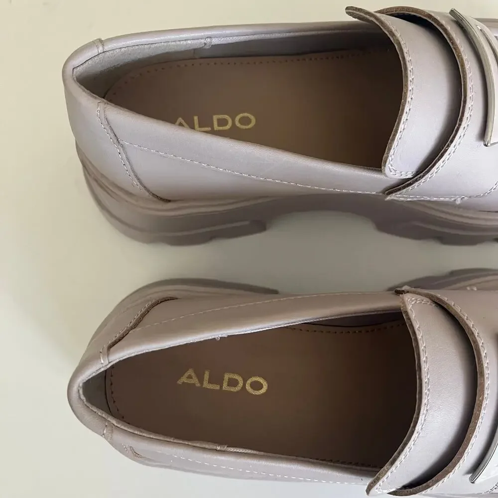 Aldo Grandwalk Leather Loafer Lilac Women's 6 Lug Sole Chunky Statement Shoe